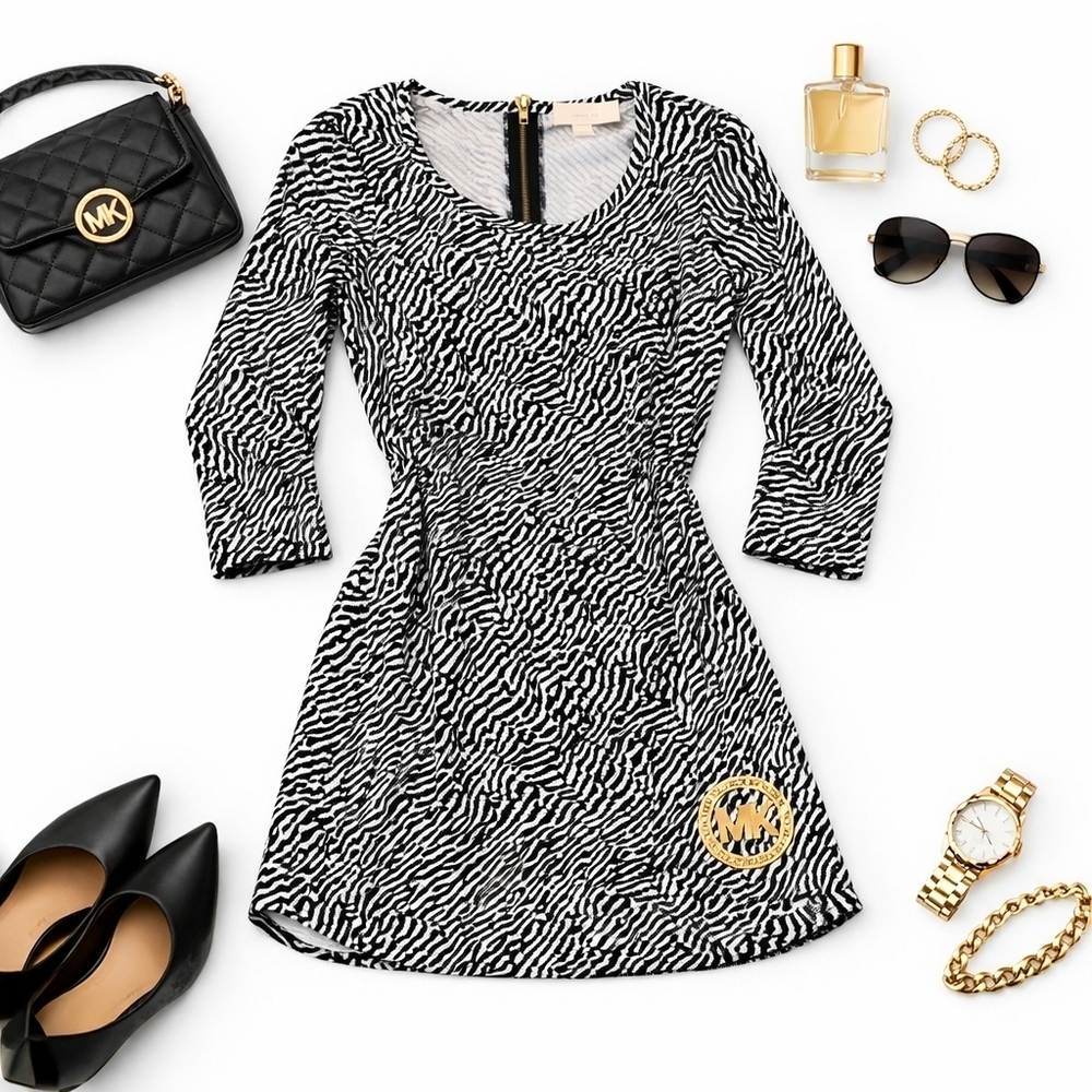 Michael Kors Zebra Print Long Sleeve Dress XS
